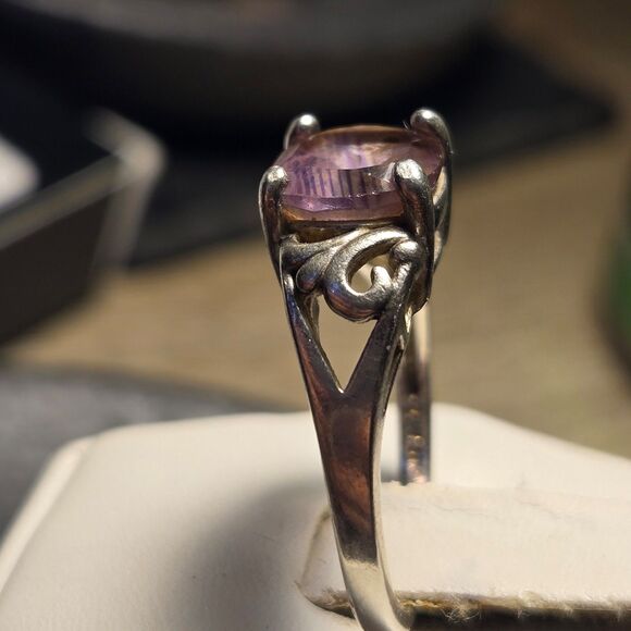 Filigree purple stone Vintage Sterling Silver Ring Sz 7 - Picture 3 of 7